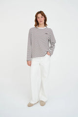 Huffer Oui Oui Long Sleeve Tee - Chestnut/Chalk
