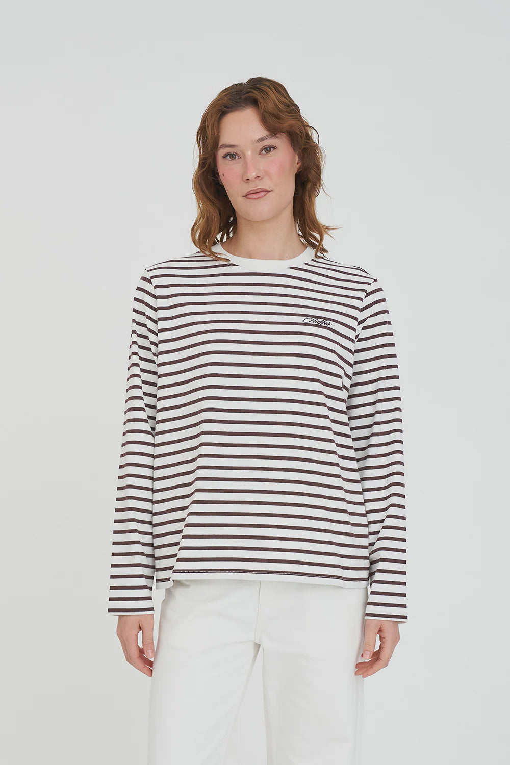 Huffer Oui Oui Long Sleeve Tee - Chestnut/Chalk