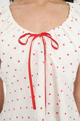 Huffer Bardot Celine Top - Chalk/Red