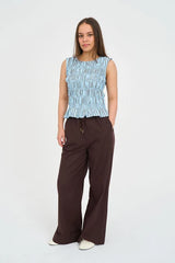 Huffer Womens Stripe Bridget Shirred Top - Bay Blue