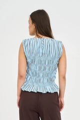 Huffer Womens Stripe Bridget Shirred Top - Bay Blue