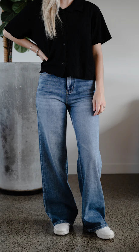 Junkfood Wendy Wide Leg Jean - Denim Blue