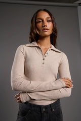 Silent Theory Womens Aria Knit Long Sleeve Top - Oat