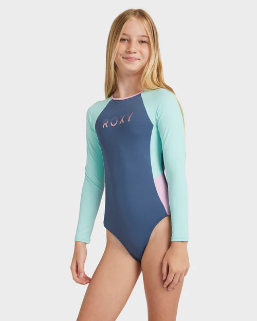Roxy Girls 8 - 16 Colourblock LS Onesie Swimsuit - Vintage Indigo