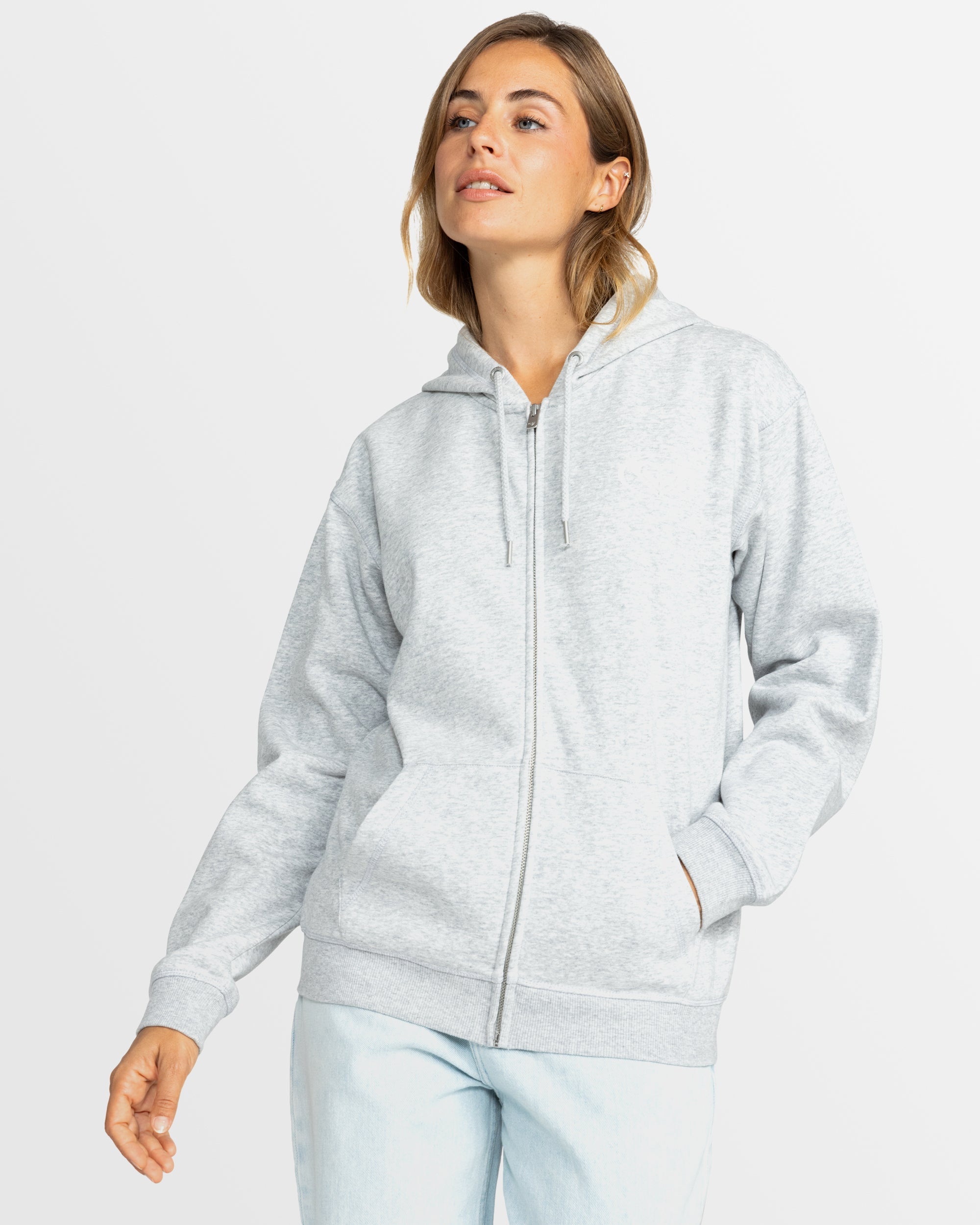 Roxy Perfect Place Zip Brushed Hooded Jumper - Heather