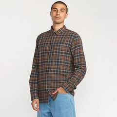 Volcom Caden Plaid LS Shirt- Brownstone