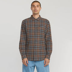 Volcom Caden Plaid LS Shirt- Brownstone