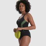 Speedo Women Placement Muscleback One-Piece - Black/Green