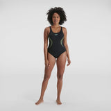 Speedo Women Placement Muscleback One-Piece - Black/Green