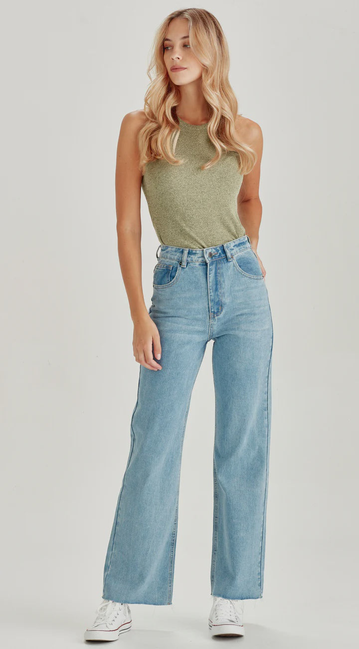 Junkfood Avril Wide Leg No Rips Jeans - Blue