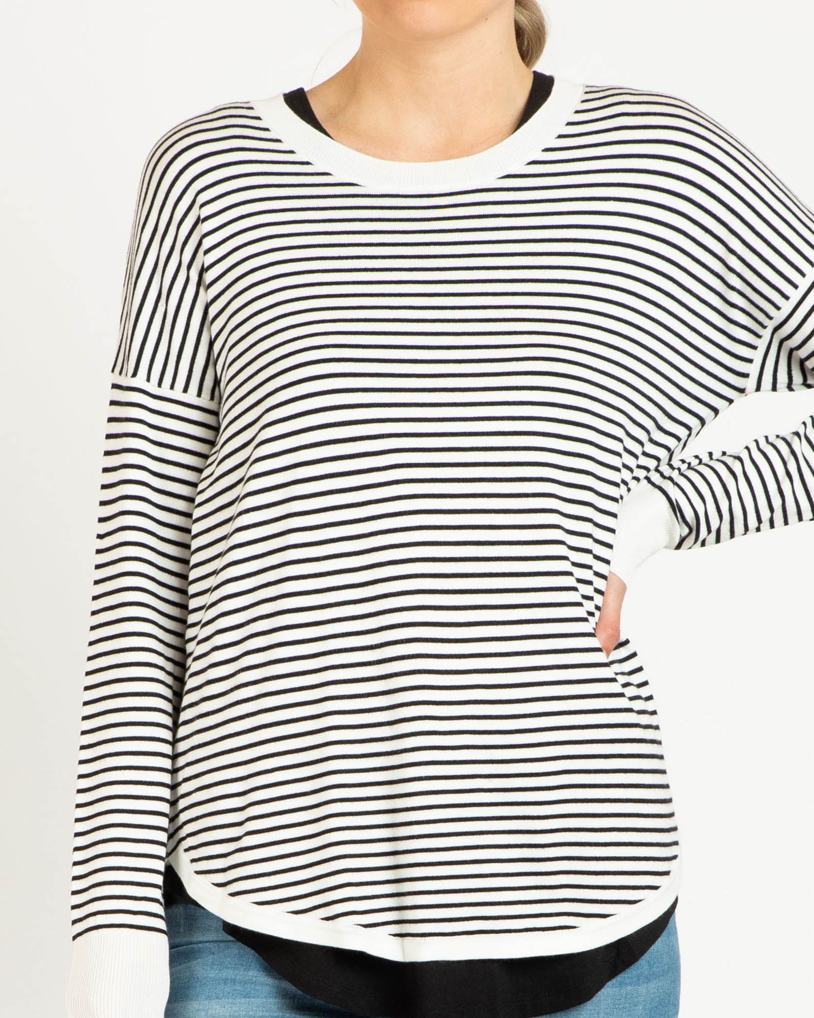 Betty Basics Sophie Knit Jumper - White/Black Stripe