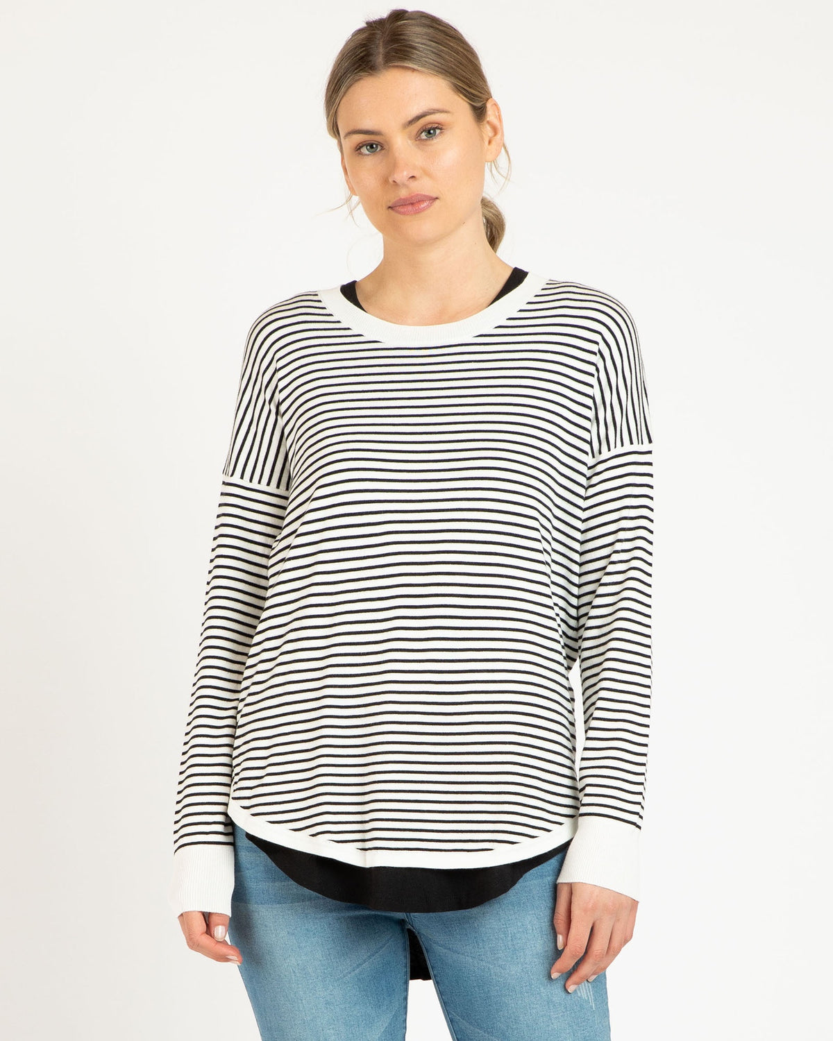 Betty Basics Sophie Knit Jumper - White/Black Stripe