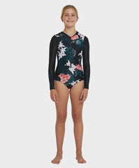 O'Neill Girls Bahia Lycra LS Surfsuit - Black Hibiscus