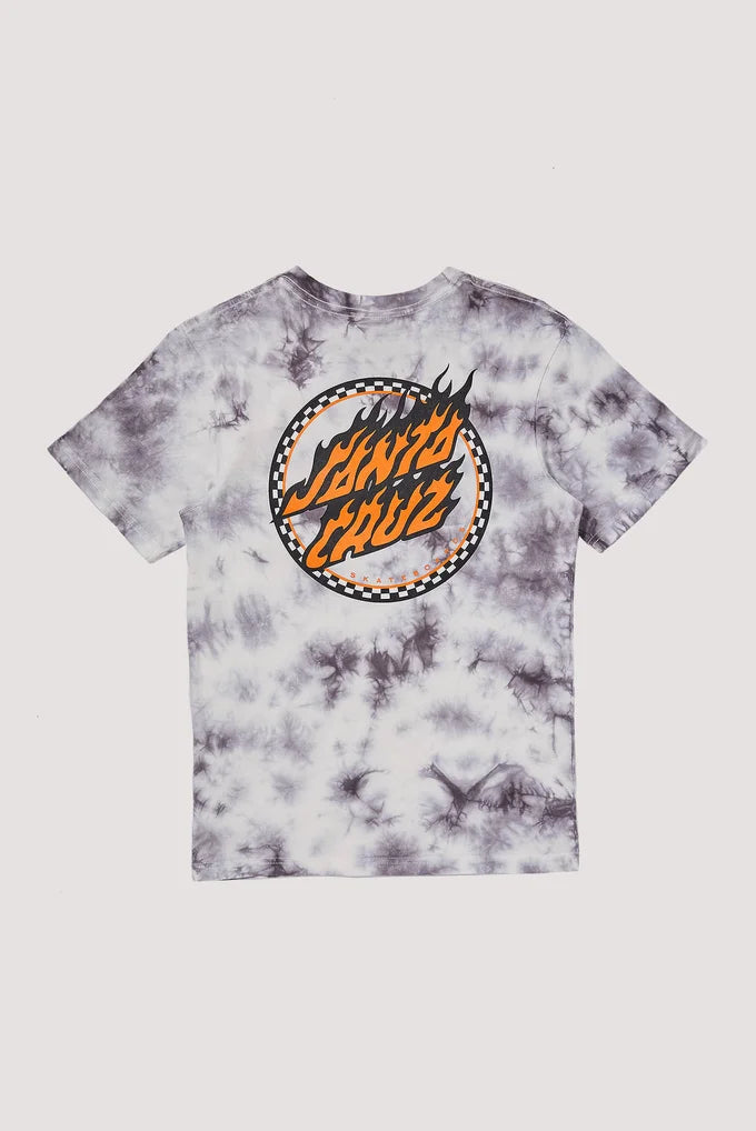 Santa Cruz Youth Checked Out Flame Dot Front S/S Reg Fit Tee - Grey Tie Dye